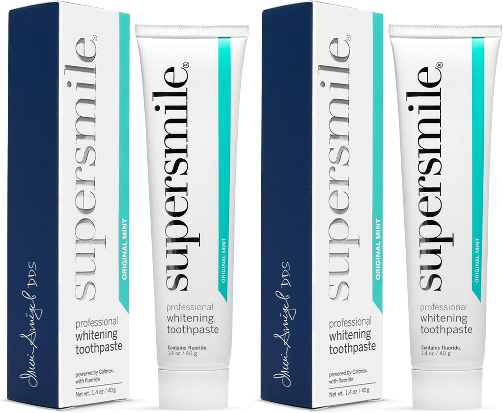 Supersmile Professional Whitening Toothpaste w/Fluoride - Removes Stains & Whitens Teeth 6 Shades - Enamel Strengthening - No Sensitivity - Travel Size (Original Mint, 1.4 Oz) (Pack of 2)