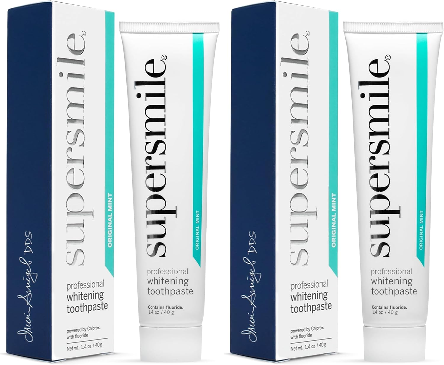 Supersmile Professional Whitening Toothpaste w/Fluoride - Removes Stains & Whitens Teeth 6 Shades - Enamel Strengthening - No Sensitivity - Travel Size (Original Mint, 1.4 Oz) (Pack of 2)