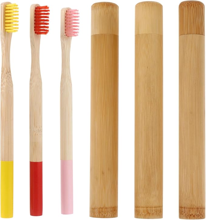 TIDTALEO Biodegradable Toothbrush with Case Disposable Eco-Friendly Toothbrushes with Moderate Hardness Bristles Travel-Friendly Oral Care Kit Random Color Random Color