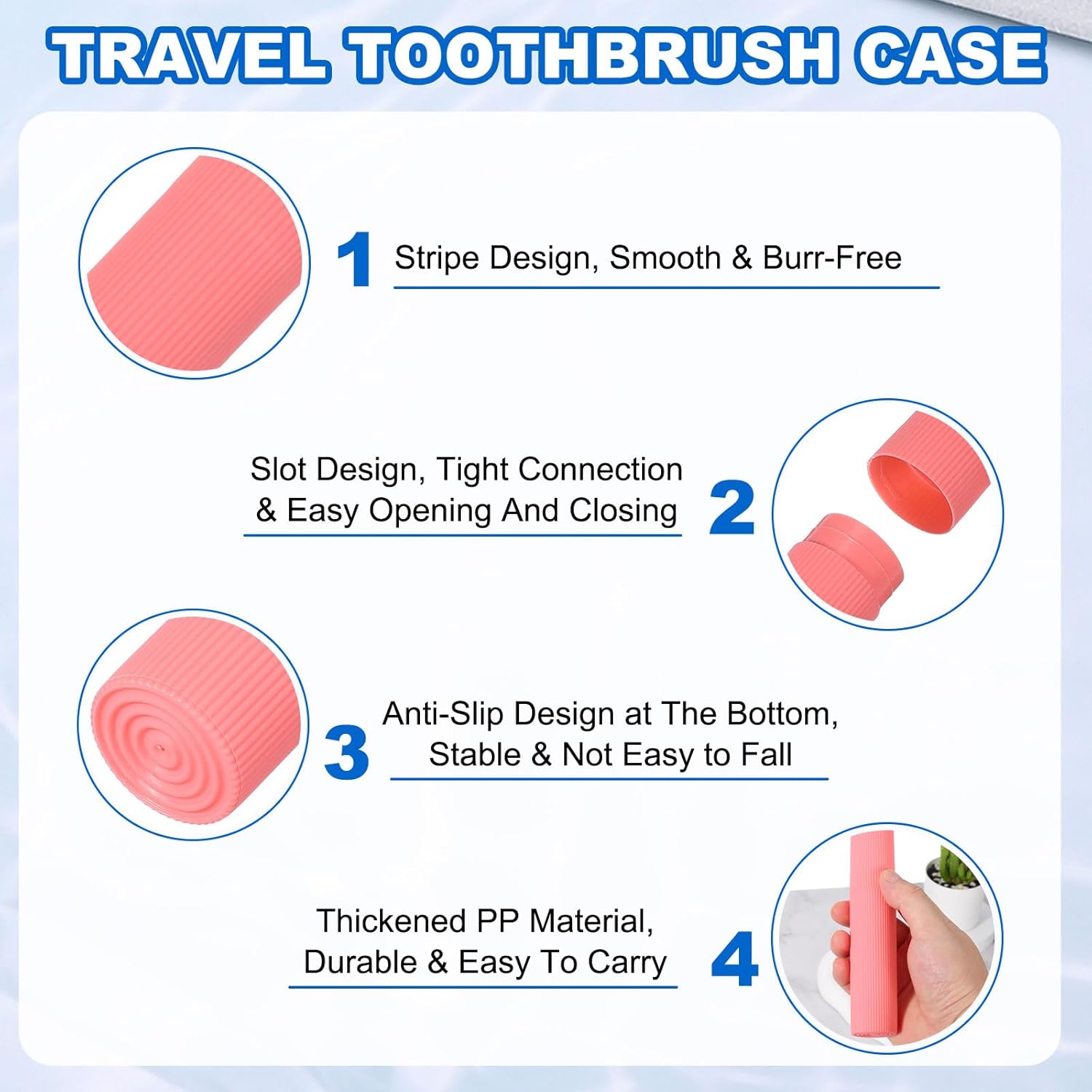 uxcell 2Pcs Travel Toothbrush Case, 7.9x1.2x1.2 Portable Travel Toothbrush Holder with Streak, Plastic Toothpaste Container for Bathroom, Gym, Business Trip, Camping, Pink