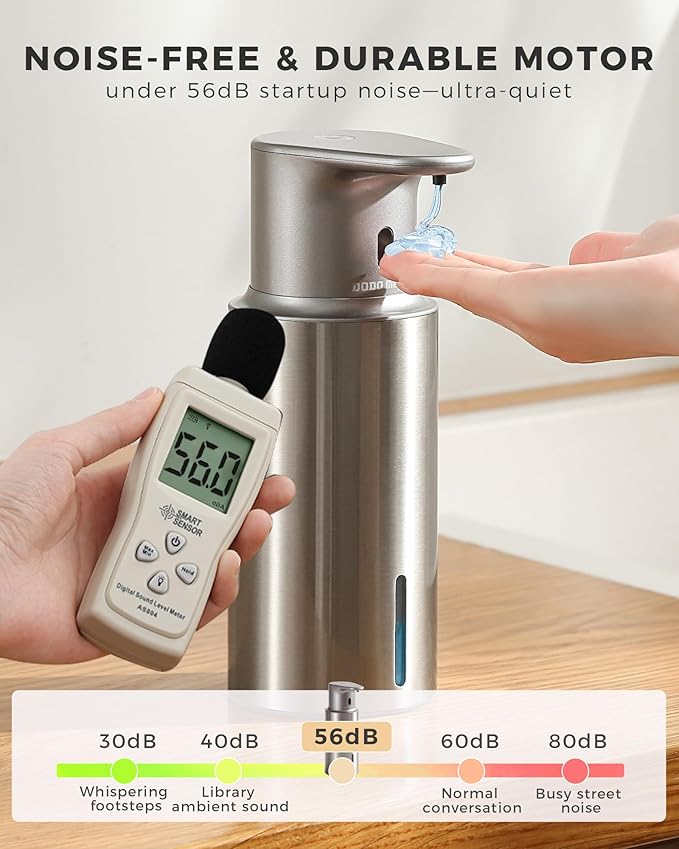 Automatic Liquid Soap Dispenser Touchless, 16.2oz/480ml Rechargeable, 3 Adjustable Liquid Levels, IPX7 Waterproof, for Kitchen Bathroom, Stainless Steel