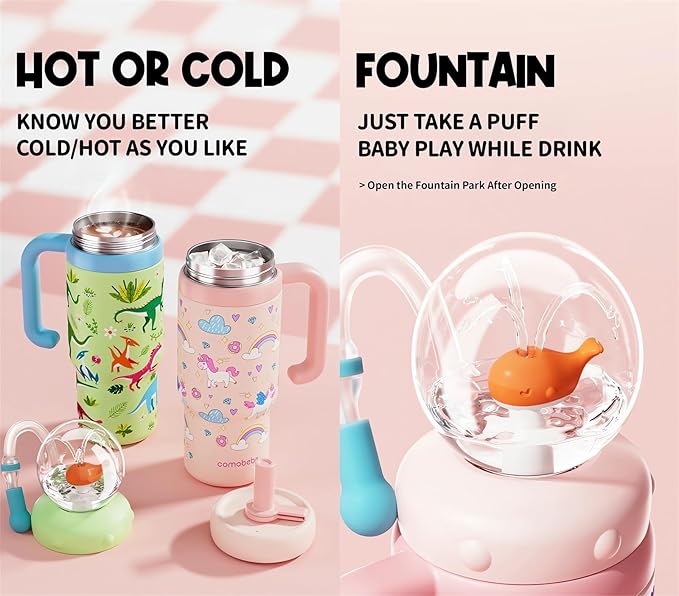 Stainless Steel Whale Fountain Tumbler with Handle 2025 Drinking Cup with Whale Squirt Insulated Travel Tumblers Kids Weighted Sippy Cup No Spill Cute Water Bottle with Lids and Straws Leak Proof (A5)