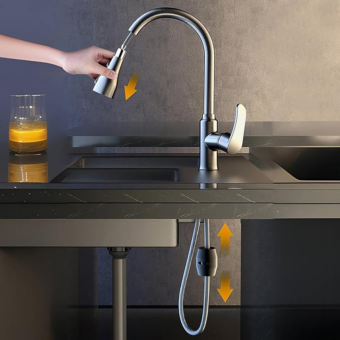 14.8oz(0.92lb) Pull Down Faucet Hose Weight Ball, Kitchen Sink Pull Out Sprayer Hose Gravity Ball Replacement Part, Universal Bathroom Basin Sink Stainless Steel & Braided Hose