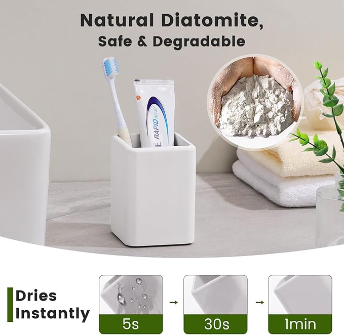 Luxspire Toothbrush Holders, Fast Drying Toothbrush Holders for Bathroom, Diatomite Toothbrush Cups Electric Toothbrush and Toothpaste Holder for Bathroom Countertop, Light Gray