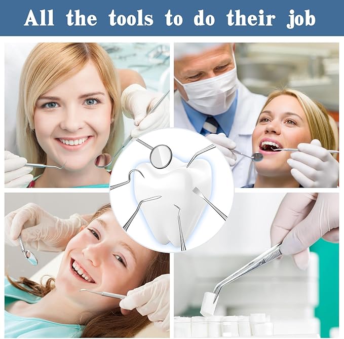 6 Pieces Dental Tools Set, Professional Stainless Steel Dental Hygiene Cleaning Kit with Case, Including Dental Mirror, Plaque Tartar Remover for Teeth, Tweezers, Probe, and Pick Scaler for Oral Care