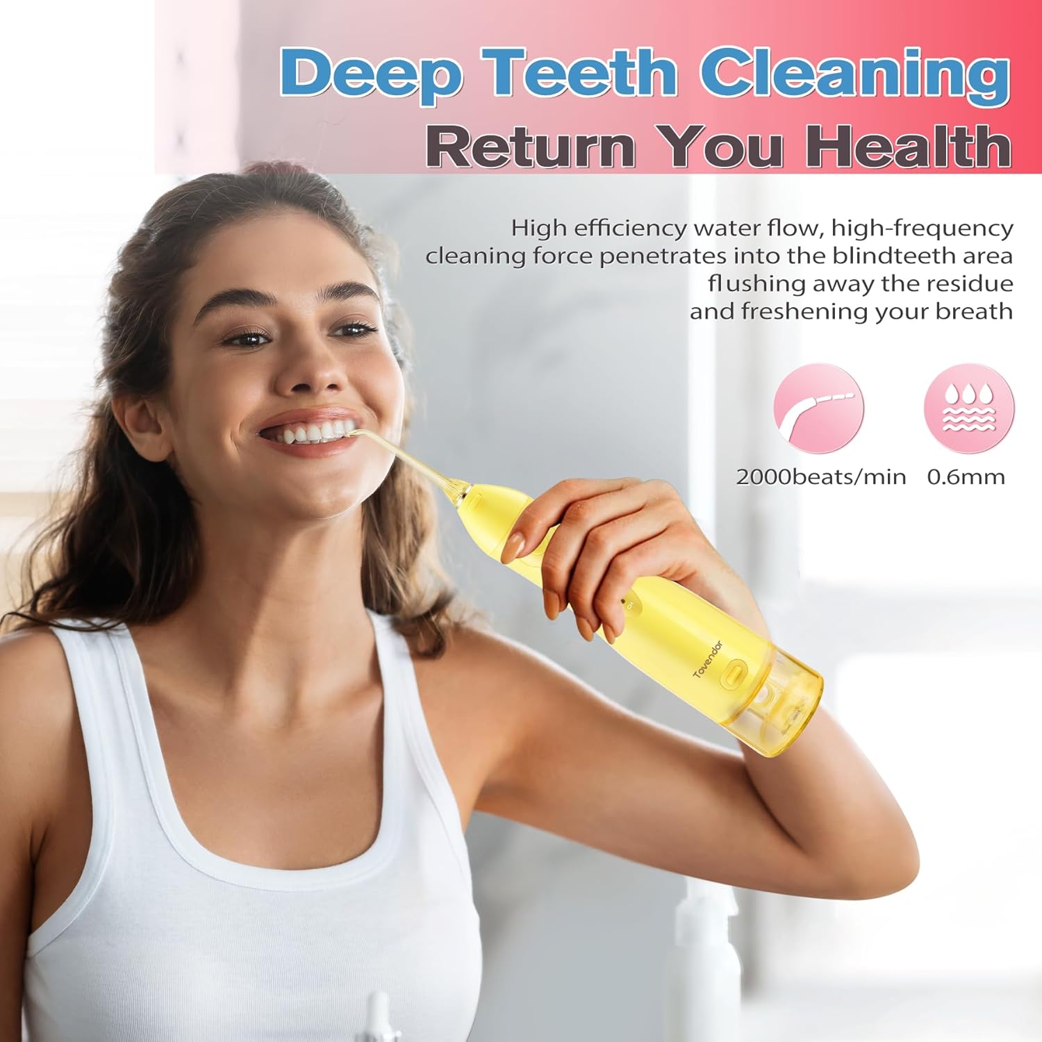 TOVENDOR Electric Water Dental Flosser Teeth Pick, Cordless Flossers Oral Irrigator IPX7 Waterproof 300ML Rechargeable Travel Water Teeth Cleaner with 5 Tips for Home Braces Care Gums Deep Cleaning