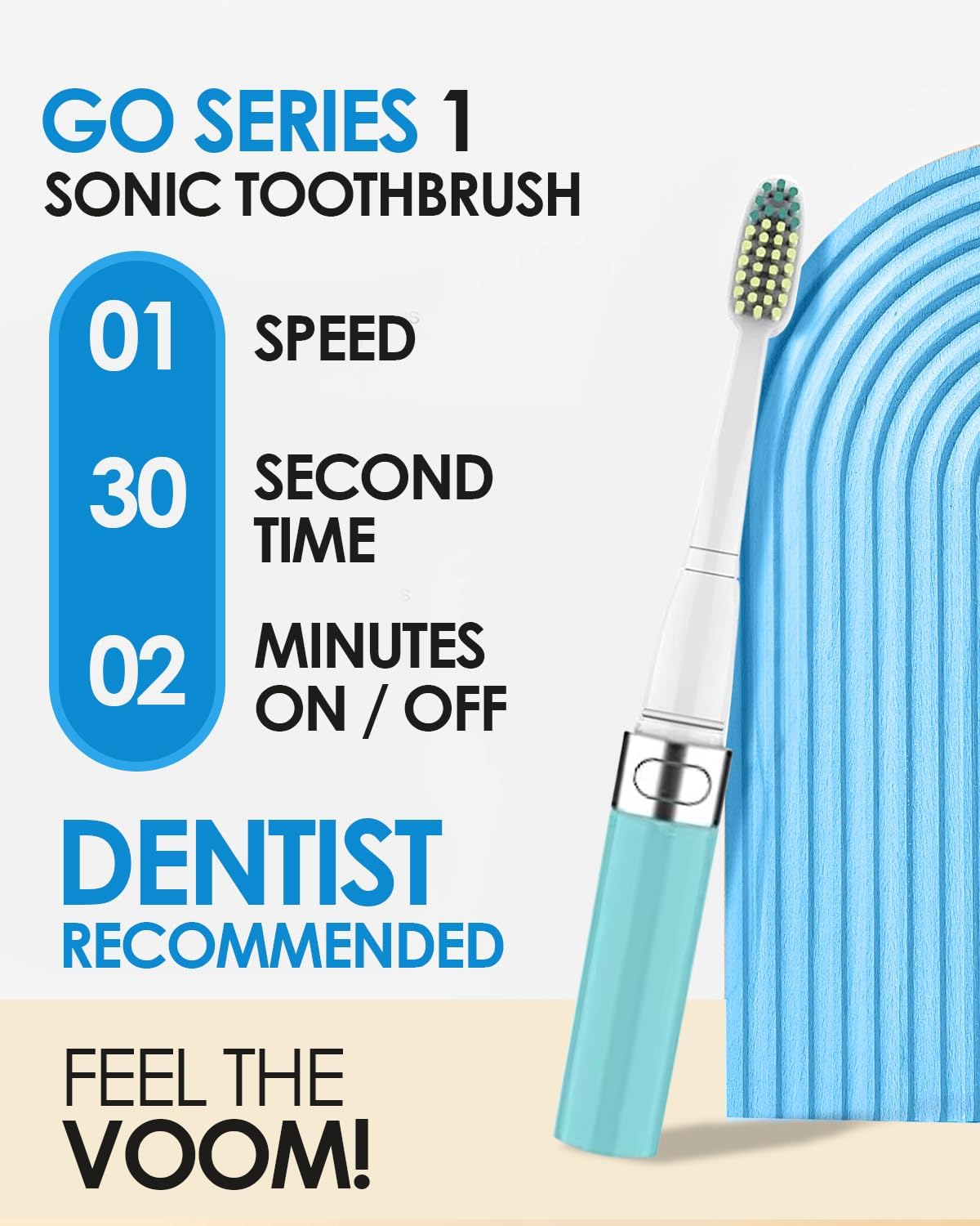Voom Sonic Go 1 Series Travel Electric Toothbrush | Travel Toothbrushes - Battery Operated Toothbrush for Adults & Kids, Dentist Recommended Toothbrush, Portable w/ 2 Minute Timer