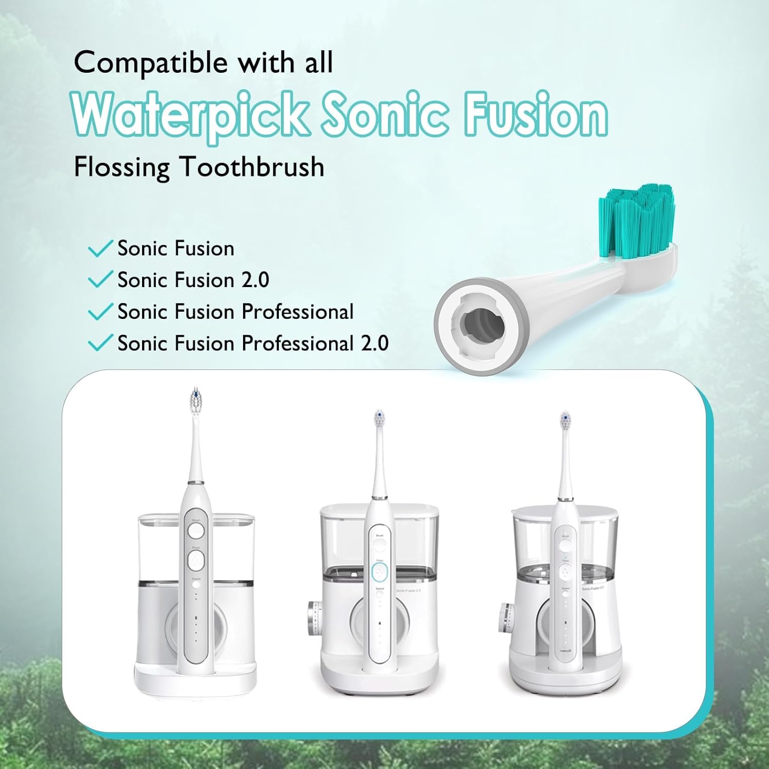Replacement Heads for Waterpick Sonic Fusion 2.0, Extra-Large Size Flossing Toothbrush Head fit for Water pik SF-01 SF-02 SF-03 SF-04 (White, 3 Count)