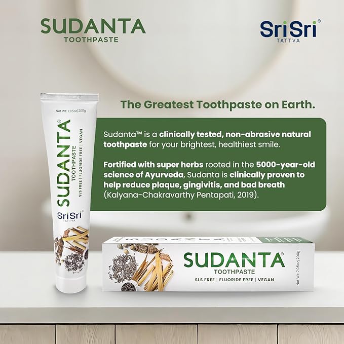 Sri Sri Tattva Sudanta Herbal Toothpaste – SLS Free & Fluoride Free Natural Ayurvedic Toothpaste for Strong Teeth, Healthy Gums & Oral Care – 200 g Pack of 4