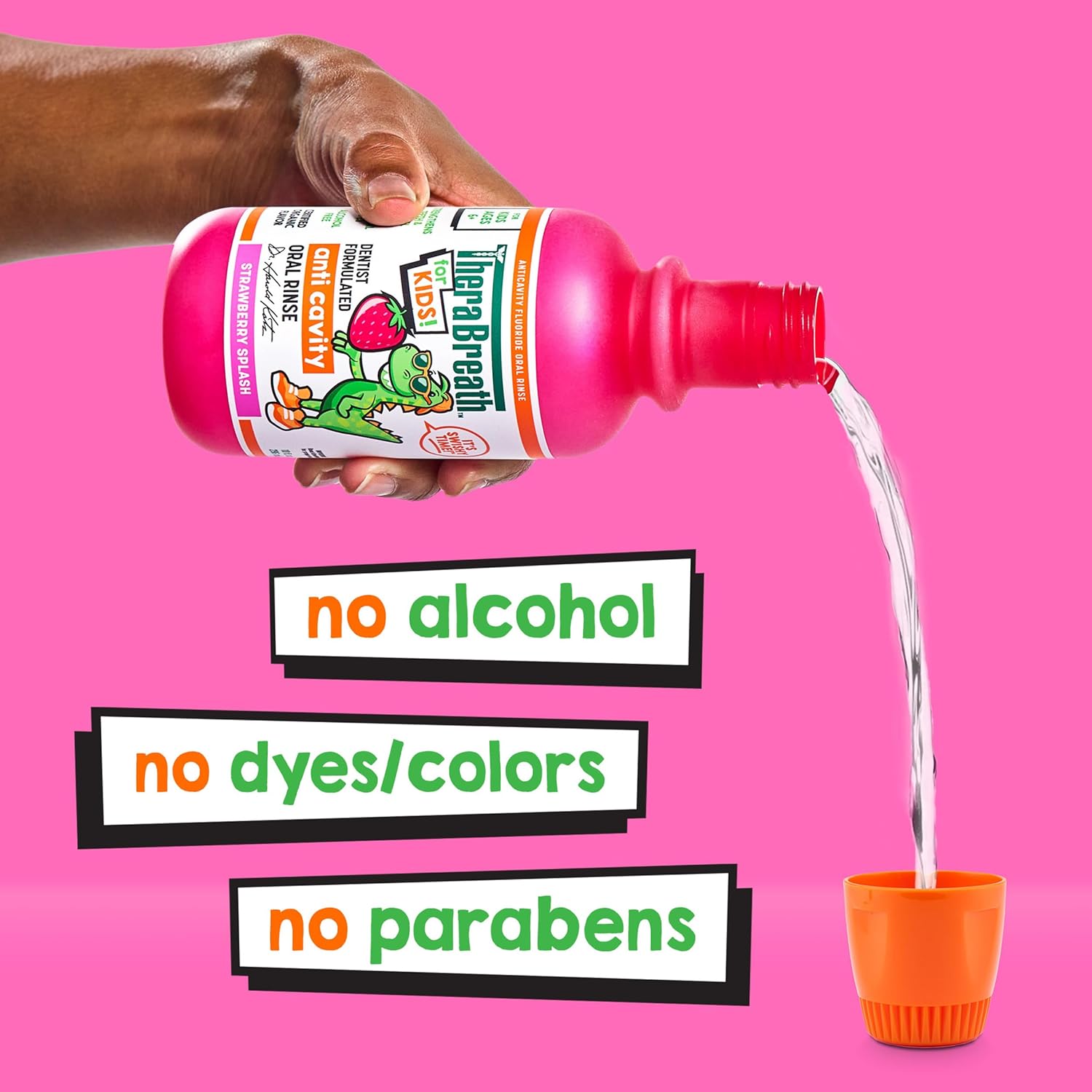 TheraBreath Kids Mouthwash with Fluoride, Organic Strawberry Splash, Anticavity, Dentist Formulated, 16 Fl Oz