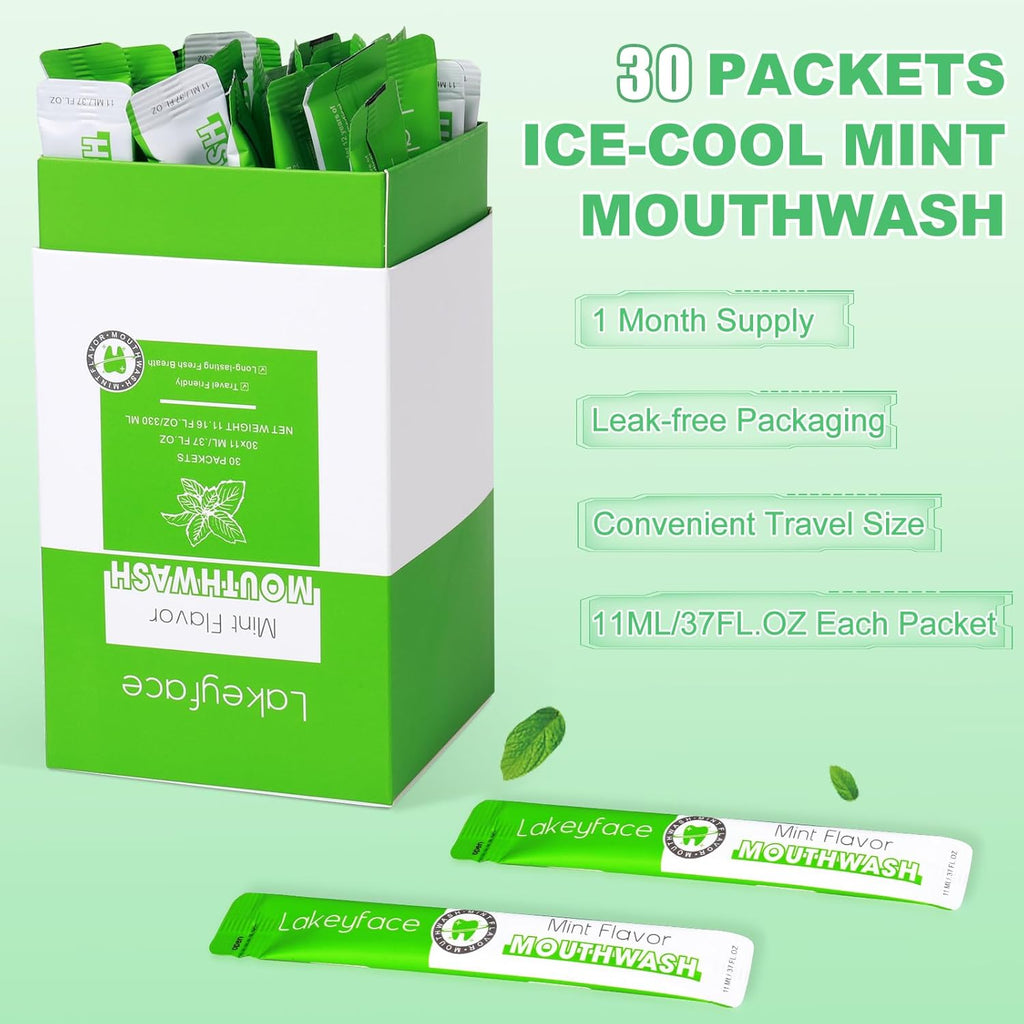 Mouthwash, 30 Packets Travel Mouth Wash for Adults, Alcohol Free, Mini Mouthwash for Travel Essential, TSA Approved Mouthwashs Bulk Pocket Size On The Go,Mint,11ml/0.37FL.OZ Each