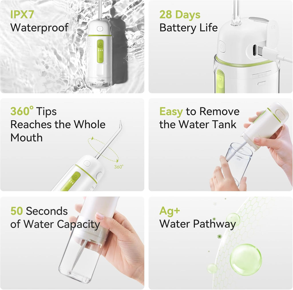 Water Flosser Portable for Travel - Mini Water Flosser with 3 Modes, IPX7 Waterproof, 360° Nozzles, Cordless Water Dental Flosser for Teeth Cleaning Flossing for Adults, Braces & Sensitive Gums