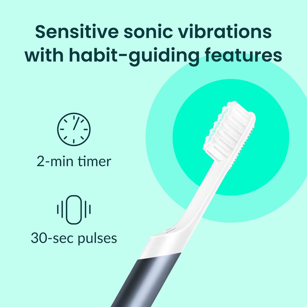 Quip Metal Sonic Electric Toothbrush for Adults - Time Travel & Soft Bristles with Travel Case & Replacement Brush Head - 3 Month Battery Life - Twilight Faded Blue