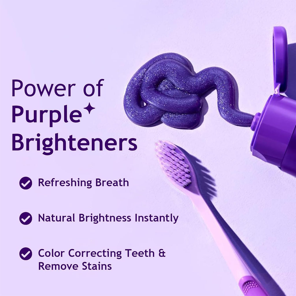 Purple Color Corrector Whitening Toothpaste, Fluoride-Free,Deep Stain Remover Toothpaste, Plaque Remover for Teeth,freshens Breath,Vanilla Mint