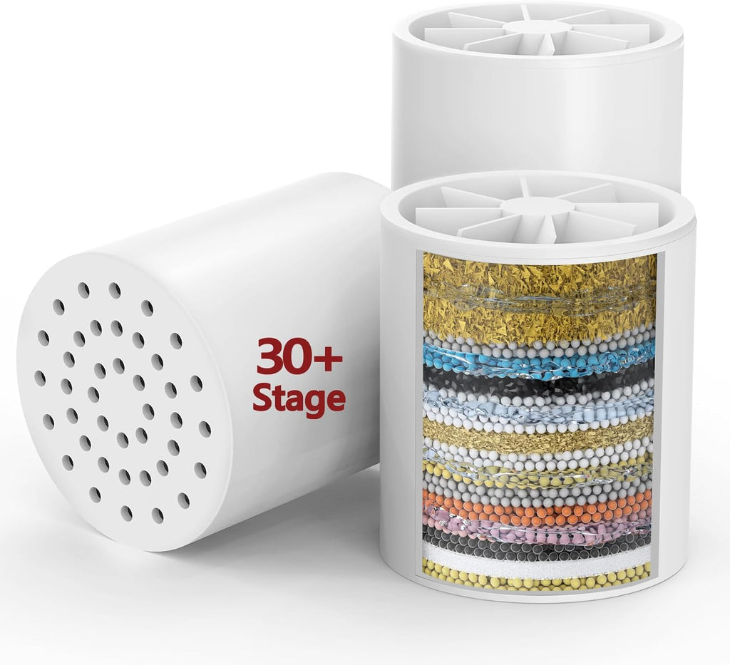 3 Pack 33 Stage Universal Shower Filter Replacement Cartridge V+C+E- Hard Water Purifier Removes Chlorine, Heavy Metals, Iron, Sediments - High Output Water Softener for Skin & Hair
