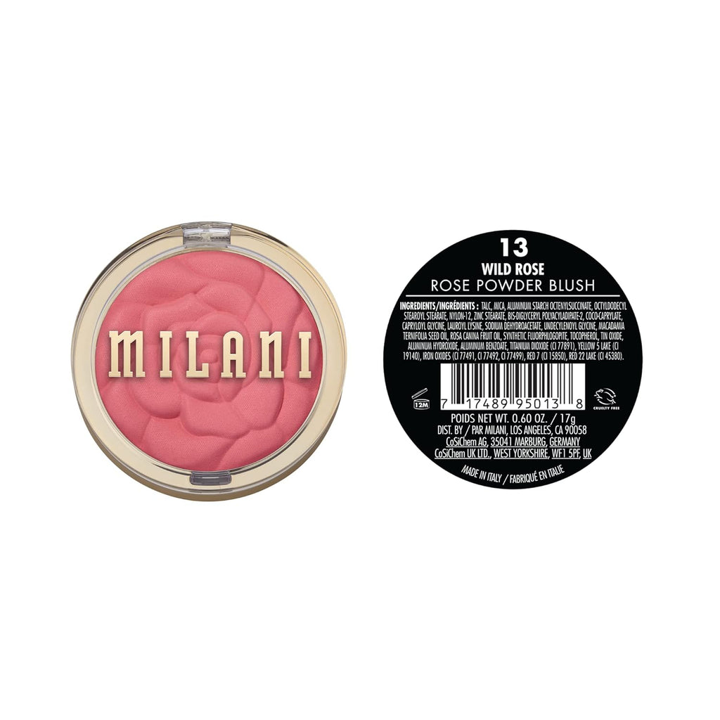 Milani Rose Blush, Powder Blush for Cheeks, Cruelty Free Makeup - Shape, Contour & Highlight Face for a Natural Matte Finish -Wild Rose