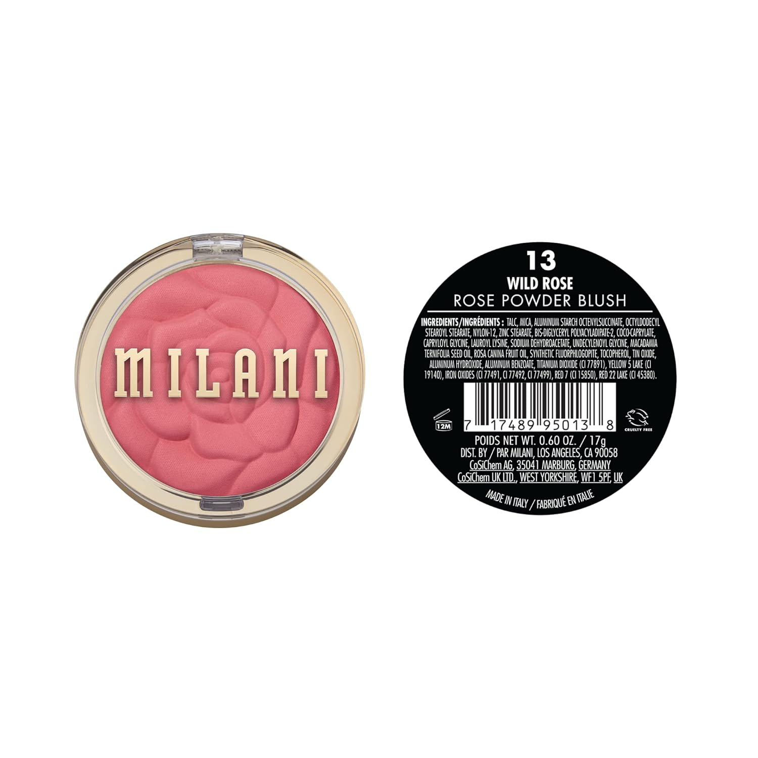 Milani Rose Blush, Powder Blush for Cheeks, Cruelty Free Makeup - Shape, Contour & Highlight Face for a Natural Matte Finish -Wild Rose