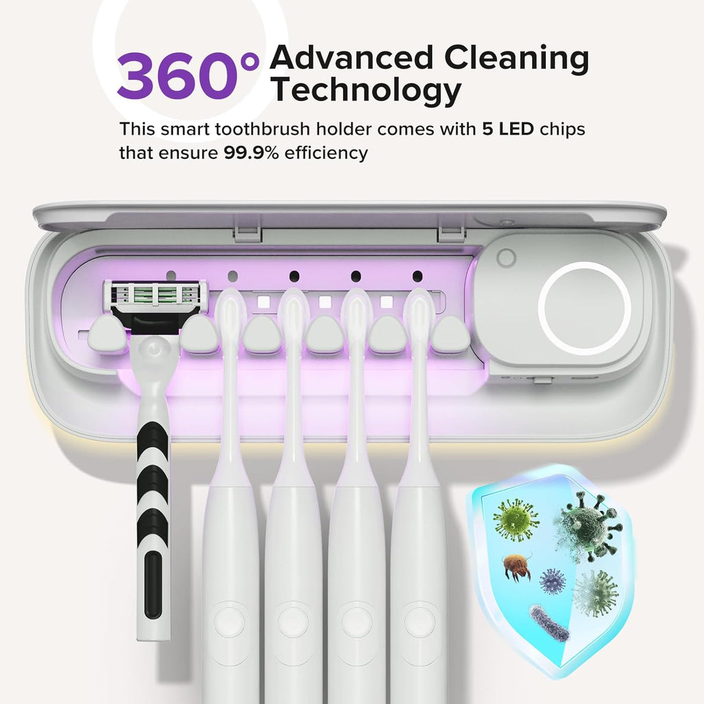 Toothbrush Holders Wall Mounted,5 Slots Tooth Brush Holder for Bathroom,Rechargeable Toothbrush Cleaner with Drying Function,Electric Toothbrush Holder with Cover (White)