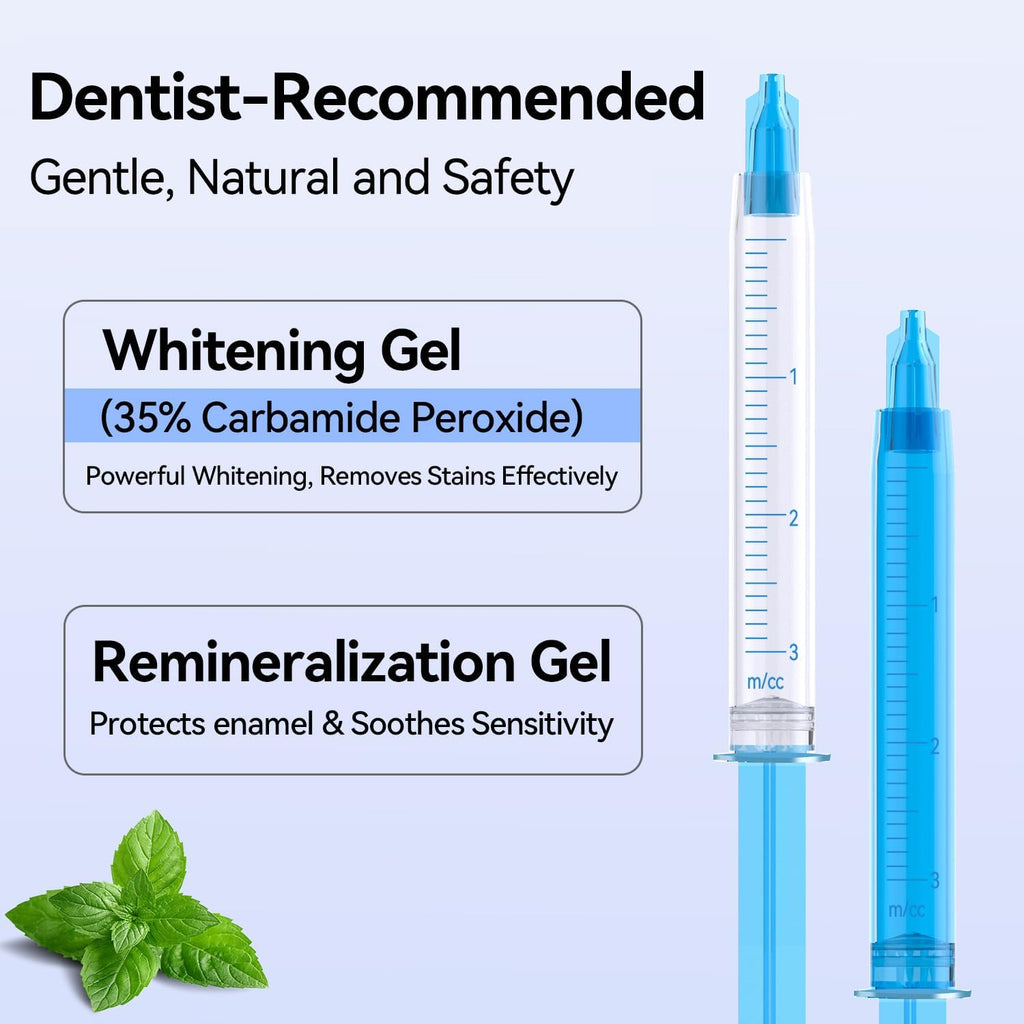 JTF Teeth Whitening Gel Kit: 35% Carbamide Peroxide, 5Pcs Teeth Whitener Gels and 1 Remineralization Gel to Remove Stains from Coffee Food and Smoking, Enamel Safe and No Sensitivity, Mint