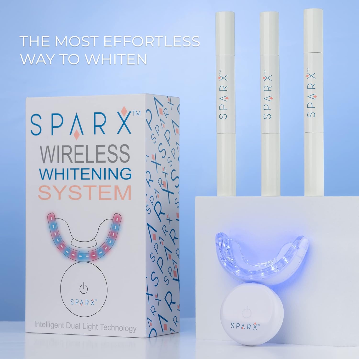 SPARX Wireless Teeth Whitening Kit with LED Light for Sensitive Teeth Remove Stains Like Coffee, Smoking, Wine. Whiten Smile for Long Lasting Results, Includes 3 Gel Syringes, 1 Dual LED Mouthpiece