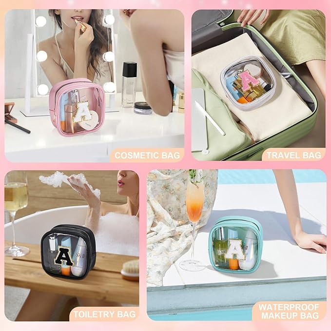 YOOLIFE Initial Make Up Bag Travel Toiletry Bag, Clear Makeup Bag Preppy Cosmetic Bags Organizer Travel Essentials Gifts for Women Teen Girlfriend Teacher Mom Birthday Gifts Mini Blue D