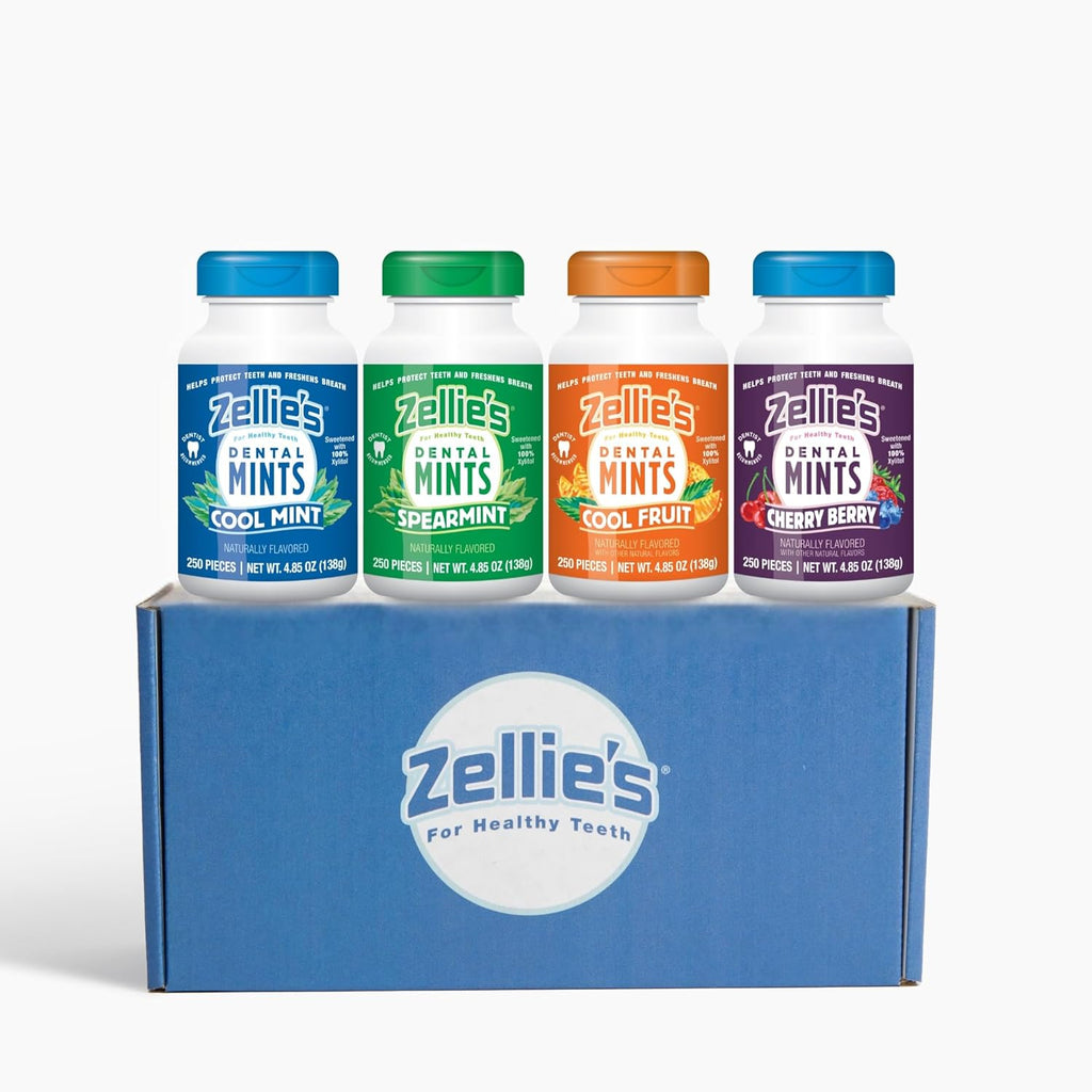 Zellie’s | 100% Xylitol | Mint Gift Set | Cool Mint, Cool Fruit, Spearmint, & Cherry Berry | No Aspartame, Gluten Free, Vegan & Kosher (250 Count – Pack of 4)