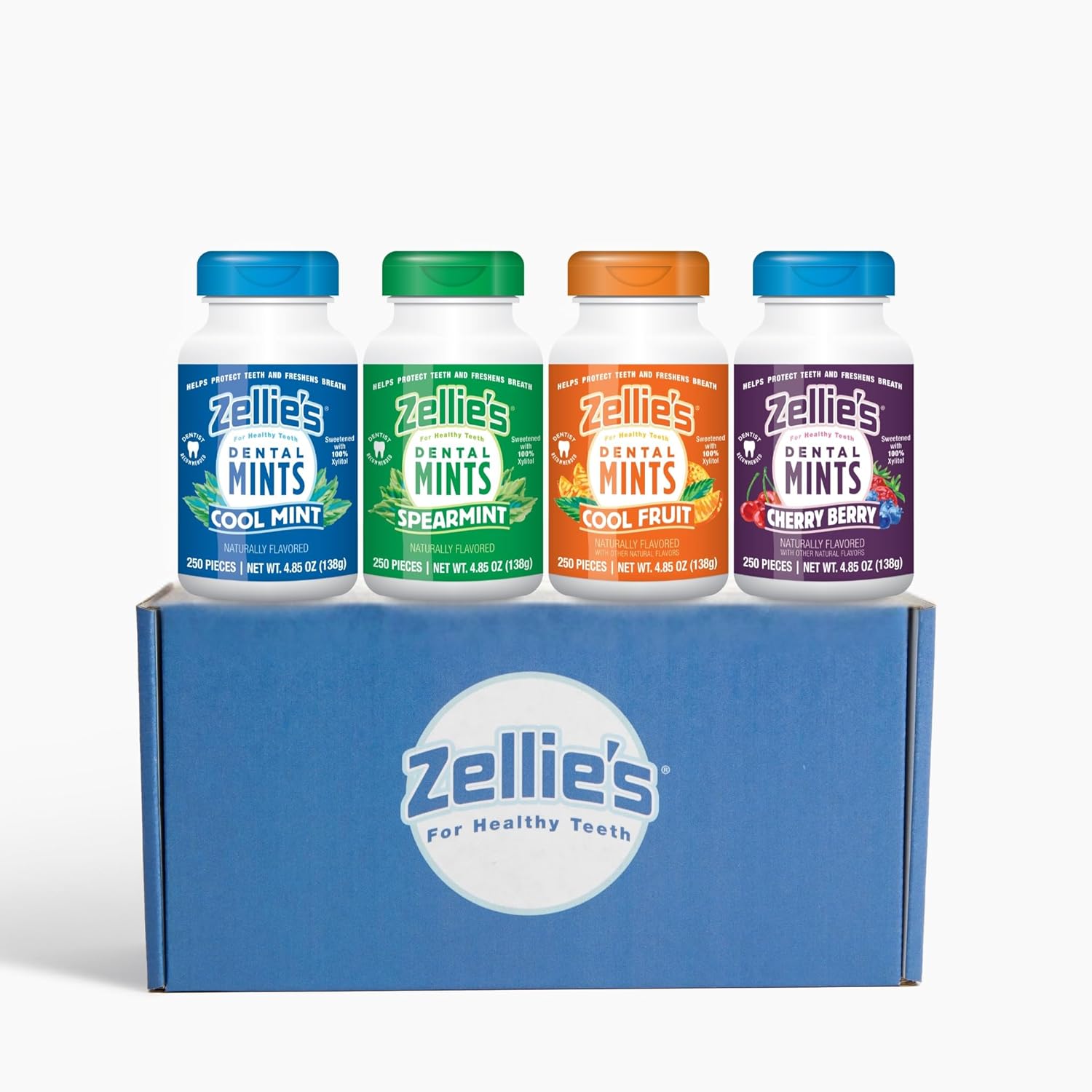 Zellie’s | 100% Xylitol | Mint Gift Set | Cool Mint, Cool Fruit, Spearmint, & Cherry Berry | No Aspartame, Gluten Free, Vegan & Kosher (250 Count – Pack of 4)