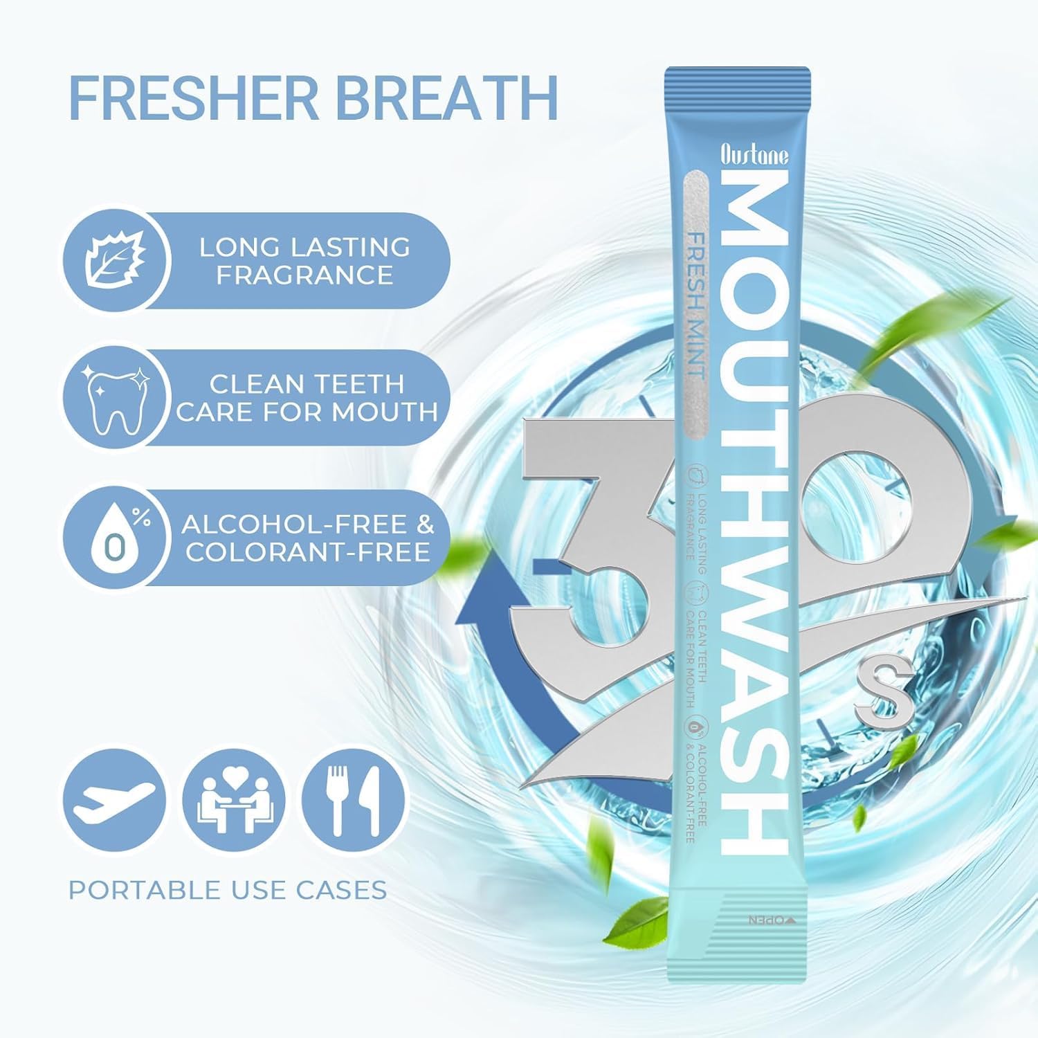 Mouthwash Travel Size, Mini Portable Fresh Breath Mouthwash, Alcohol & Fluoride-Free Oral Care for Air Travel Gifts, Dates & Office, Individually Wrapped Packets 0.5 Fl Oz (Pack of 20).