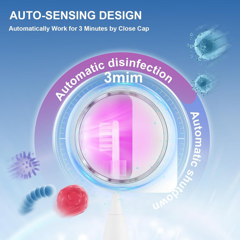 UV Toothbrush Sanitizer Holder, Toothbrush Sanitizer and Holder Cover Caps with Fan Drying, Rechargeable Portable Toothbrush Cleaner Case Fits Most Electric and Manual Toothbrushes (White)