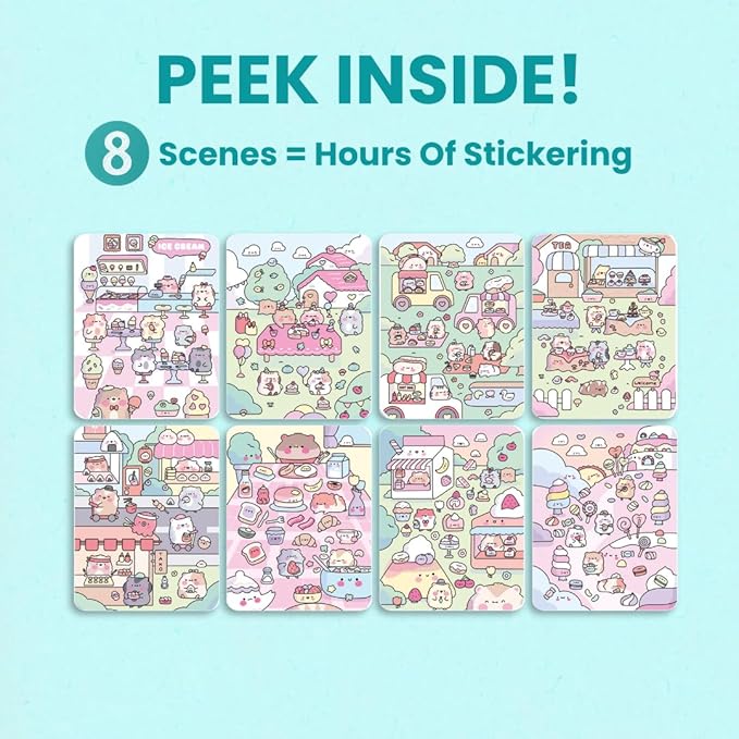 Cupkin Hamsters Sticker Book Activity for Kids, Toddler Airplane Travel Essentials, 300+ Brogs Stickers for Kids + 8 Scenes + Coloring Book Pages, Rabbit Lover Gift, Children's Crafts Ages 2-8