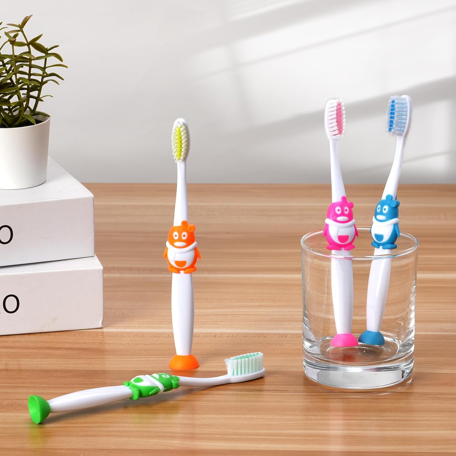 100 Pack Kids Toothbrush Soft Bristles Toddler Cute Toothbrush Bulk with Suction Cup, Includes Travel Covers, Individually Wrapped Toothbrushes for Kid Home School Daycare Camp (Penguin)