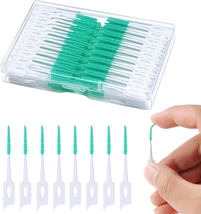 220 PCS Dental Floss Picks, Soft Silicone interdental Brush, Floss Picks for Teeth, Toothpicks Brush Between Teeth, Tooth Flossing Brush with Case, Disposable for Teeth Cleaning, Green Color