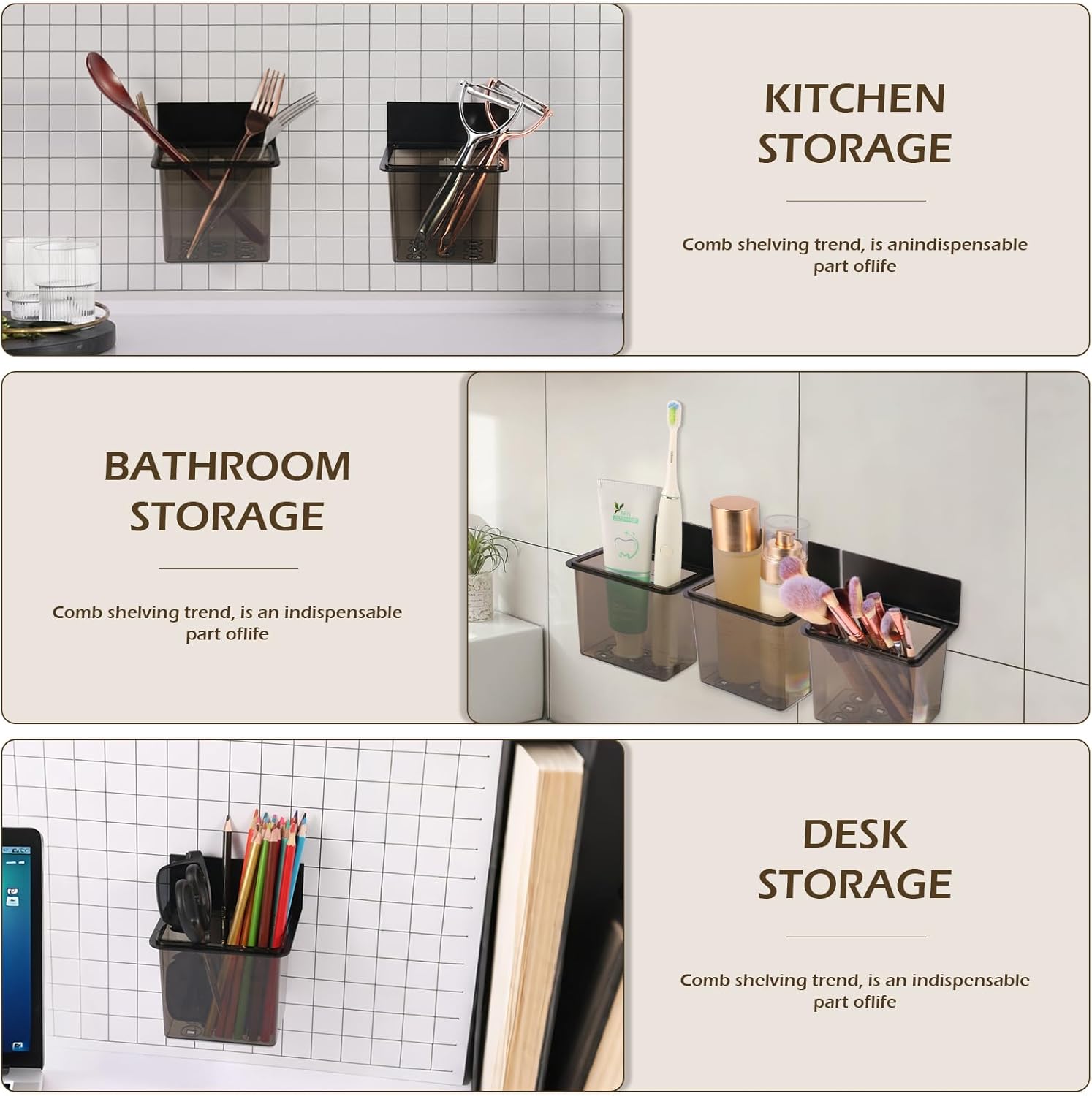 3 Pack Modern Black Metal Clear Plastic Toothbrush Holders,Toothpaste Holder Set - Kids & Adults with Wall-Mounted Metal Bathroom Organizer Set for Bathroom