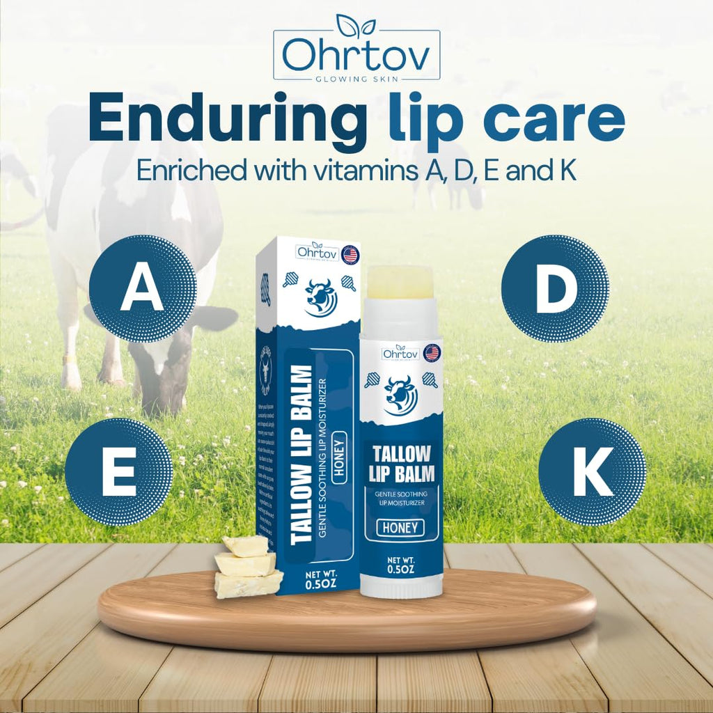 Beef Tallow Lip Balm – Natural Tallow Beeswax Chapstick – Hydrating Moisturizer Grass Fed Bison Tallow Balm Lip Care – Soothes Chapped, Dry Lips, Sensitive Skin – Long Lasting & Vitamin Rich USA-Made