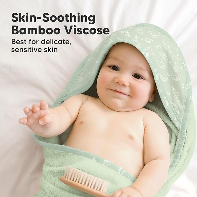 KeaBabies Hooded Baby Towel for Newborn - Viscose Derived from Bamboo Large Baby Bath Towels with Hood for Boys, Girls, Toddler, Extra Absorbent & Soft Newborn Bath Essentials (Dinos, Regular)