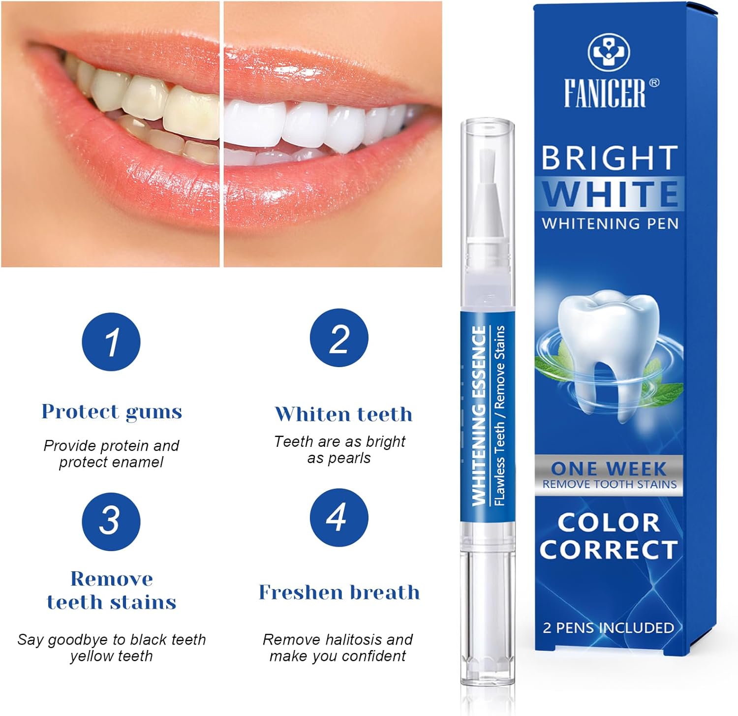 2 Count Teeth Whitening Pen, Teeth whitening Stick,Teeth White Gel, Great for Tooth Whitening, User-Friendly, Beautiful White Smile, Mint Flavor