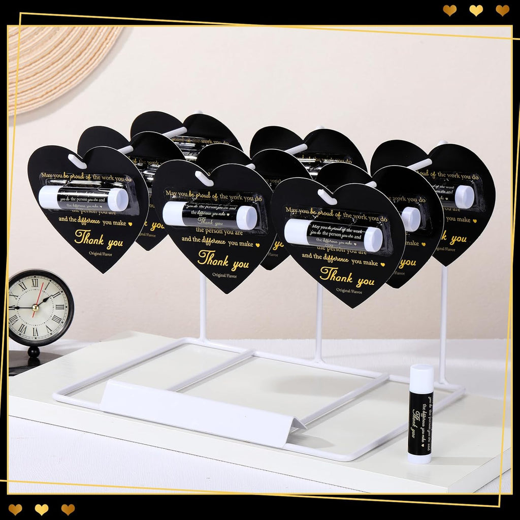 30 Pack Christmas Employee Appreciation Gift Lip Balms Bulk Staff Teacher Team Volunteer Thank You Gift Thanksgiving Christmas Appreciation Party Favor for Women Men(Heart,Black Gold)