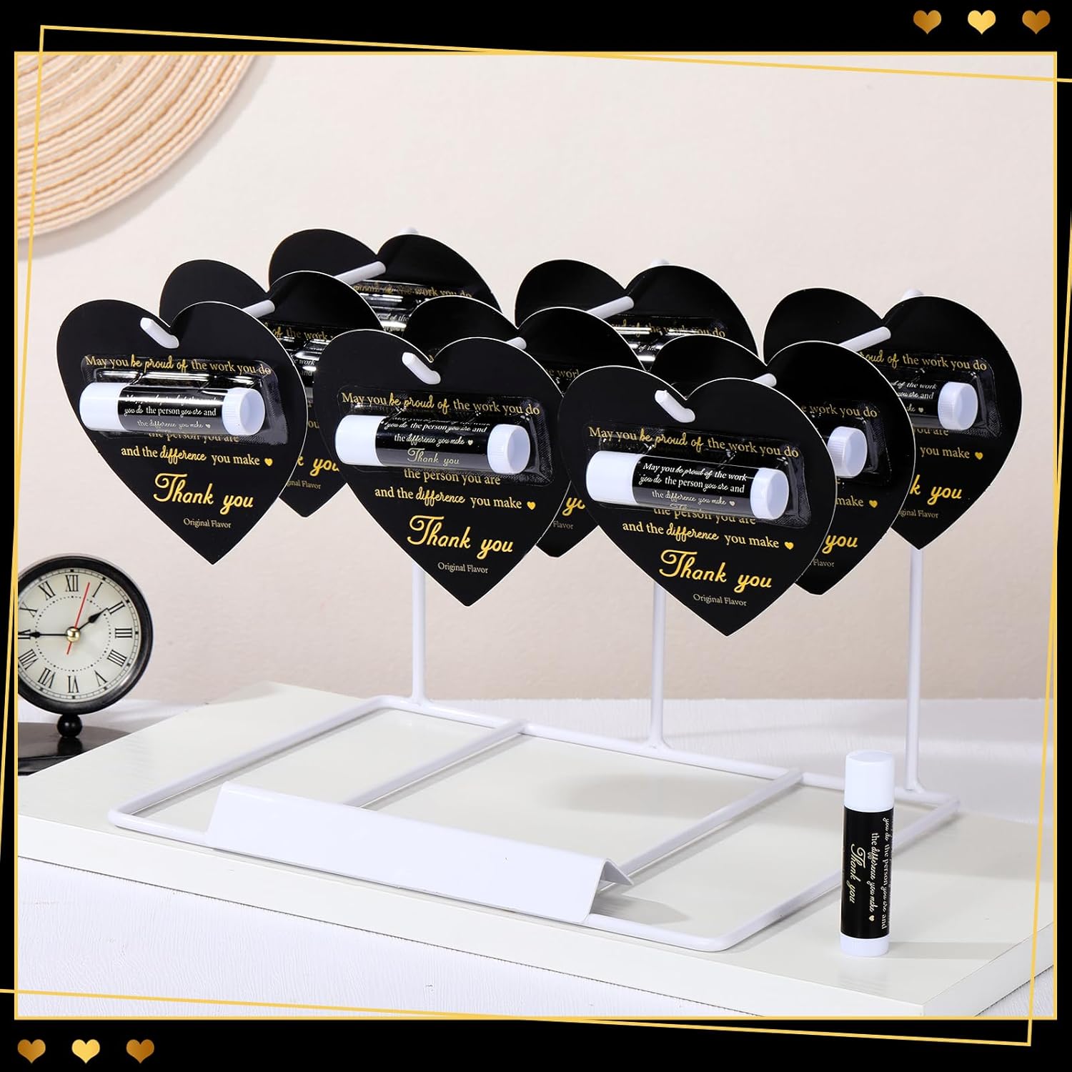 30 Pack Christmas Employee Appreciation Gift Lip Balms Bulk Staff Teacher Team Volunteer Thank You Gift Thanksgiving Christmas Appreciation Party Favor for Women Men(Heart,Black Gold)