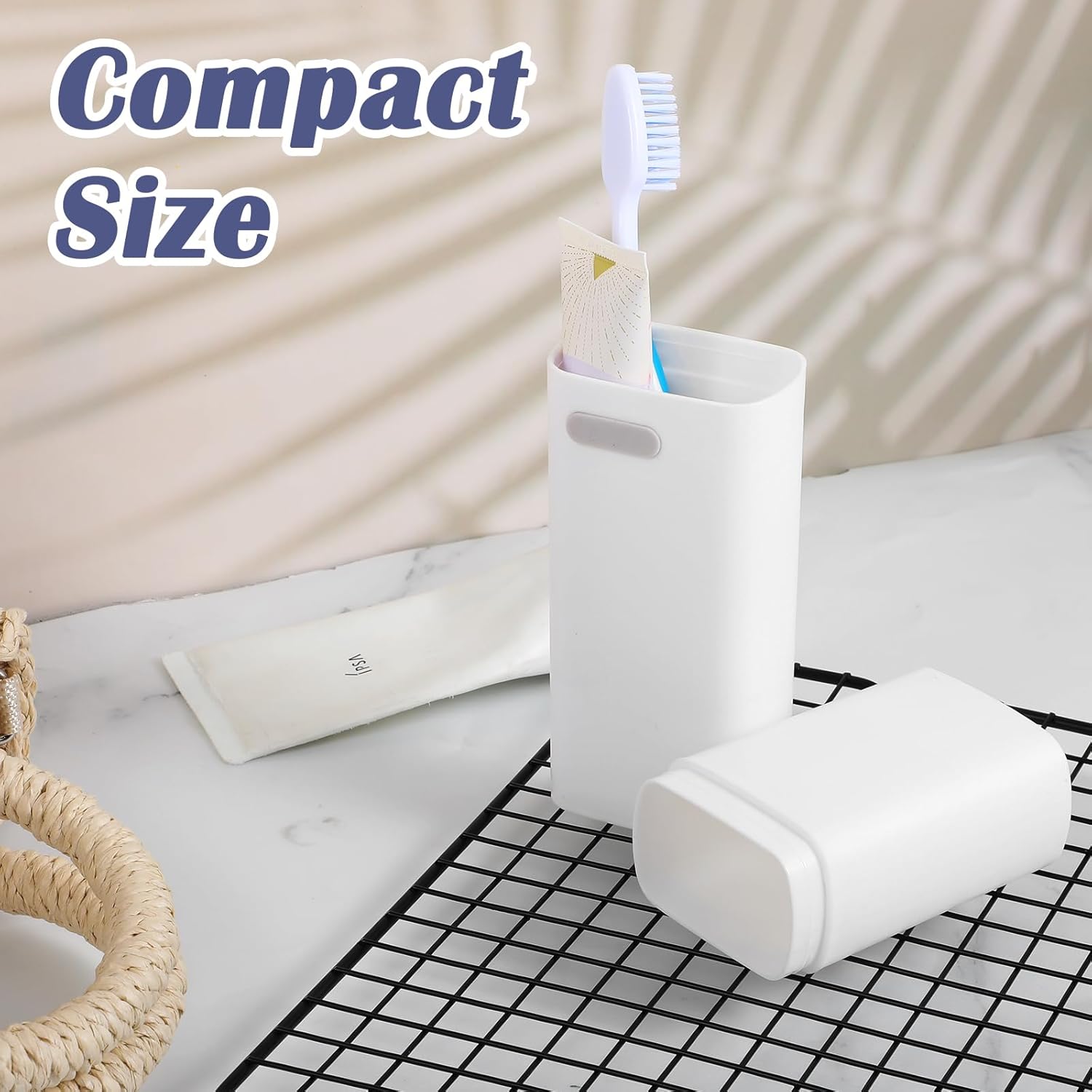 Toothbrush Travel Case Compact Small Toothbrush Holder with Ventilation Hole Portable Multifunctional Tooth Brush Cup with Cover Storage Container for School Camping Business Trip Bathroom(White)