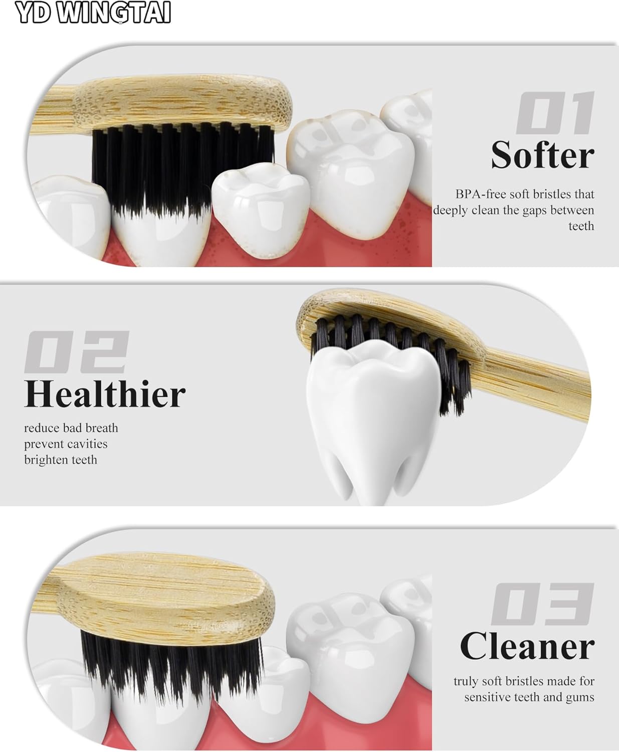 Bamboo Toothbrushes 12pack Disposable Tooth Brush Natural Toothbrush Travel Wooden Bristle Organic for Adults Set