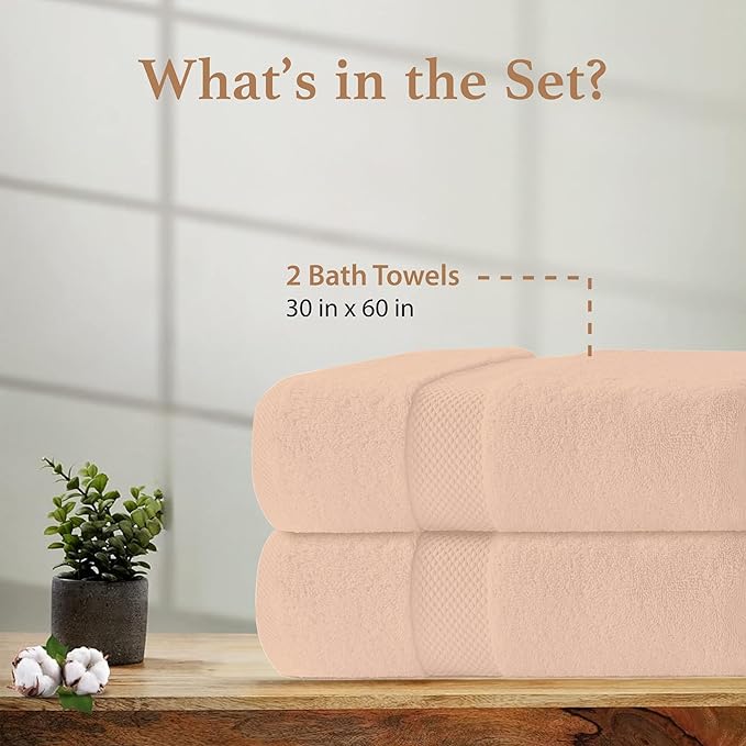 100% Cotton Bath Towels, Pack of 2 Towels for Bathroom, Luxury 700 GSM Bath Towel, Highly Absorbent Bathroom Towel Set, 30 x 60 Inches Large Bath Towels, Super Soft & Quick Dry Towel Set, Blush