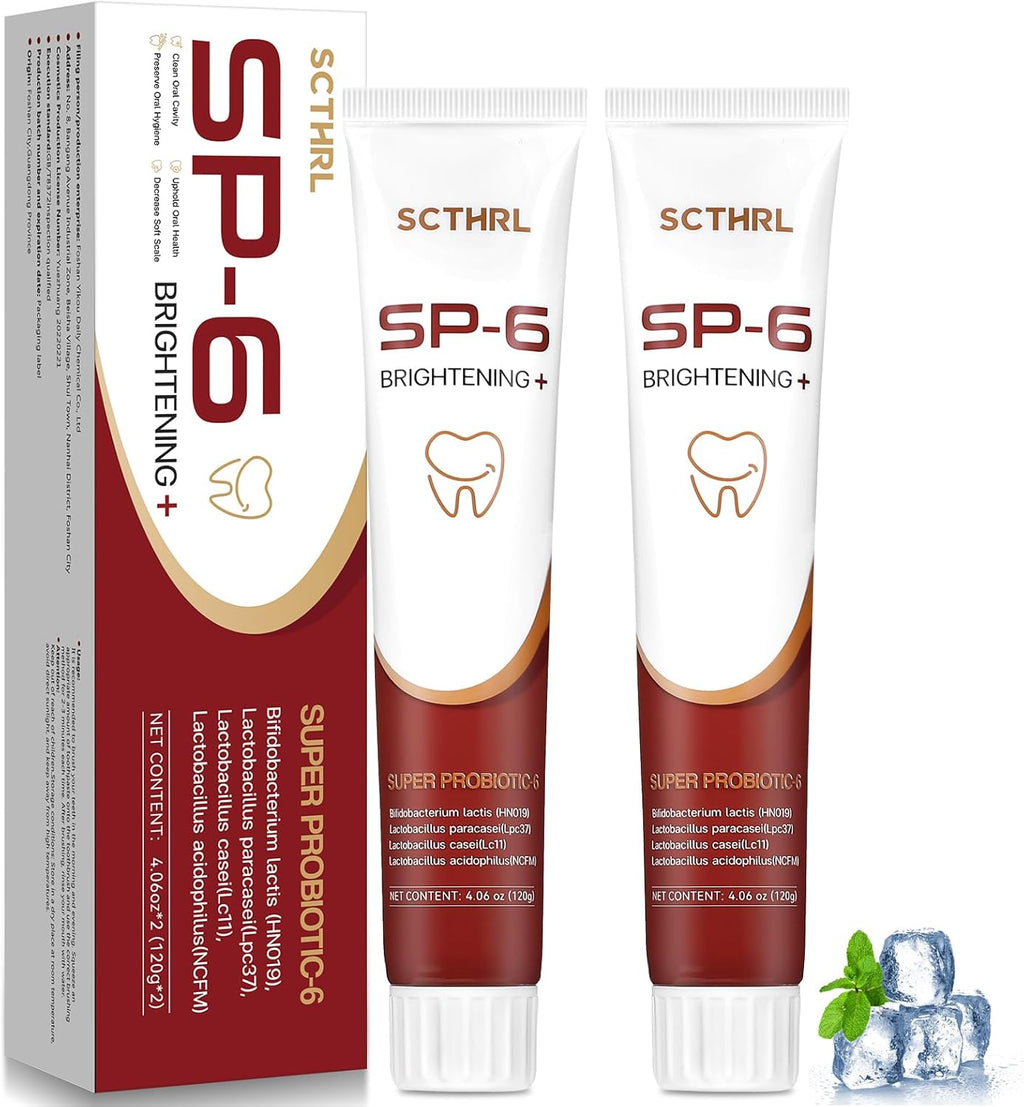 SP-6 Probiotic Whitening Fluoride Free Toothpaste, Upgraded Formula | Ultra Brightening | Gums & Enamel Repair | Mint Flavor | Dental Fresh | Removes Stain & Plaque | Sensitive Teeth Protection