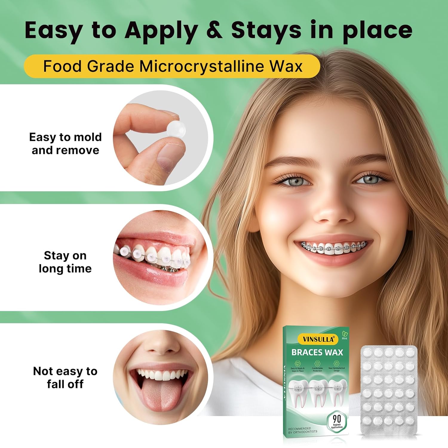 Orthodontic Wax for Braces Wax Individual Hygienic Packaging Dental Wax Dots (90PCS, Mint)