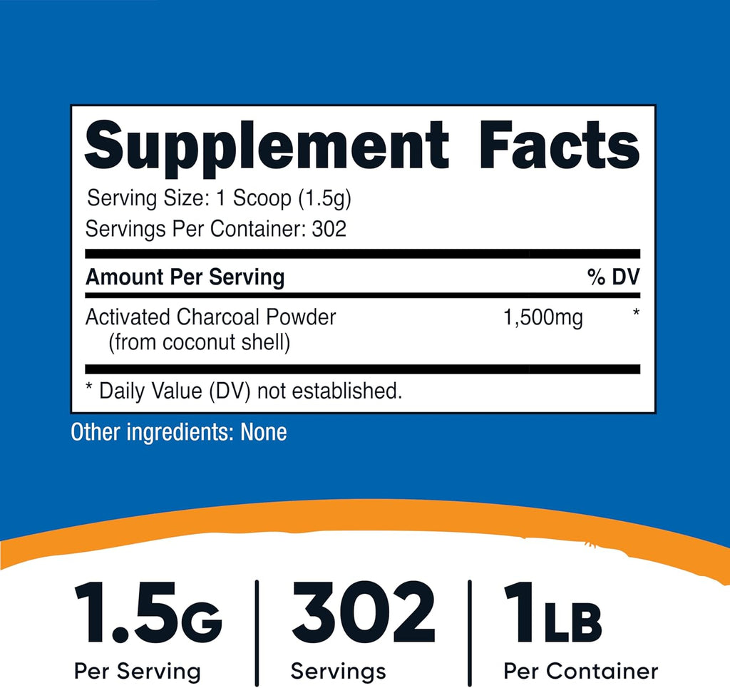 Nutricost Activated Charcoal Powder 1lb - Food Grade Powder, Toothpaste, Facemask, Odor Control, Vegetarian, Gluten Free, Non-GMO