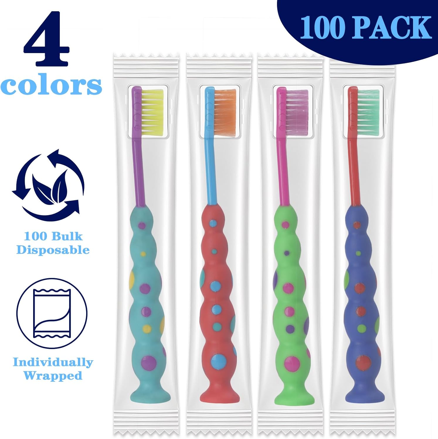 100 Pack Kids Toothbrush Soft bristles Toddler Lovely Toothbrush with Suction Cup Bulk, Includes Travel Covers, Individually Wrapped Toothbrushes for Kid Home School Daycare Camp (Candy)
