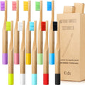 10 Piece Kids Bamboo Toothbrush Set - Natural Soft Bristle, Wooden, Toddler to Adult, Organic, BPA-Free, Colorful Travel Pack