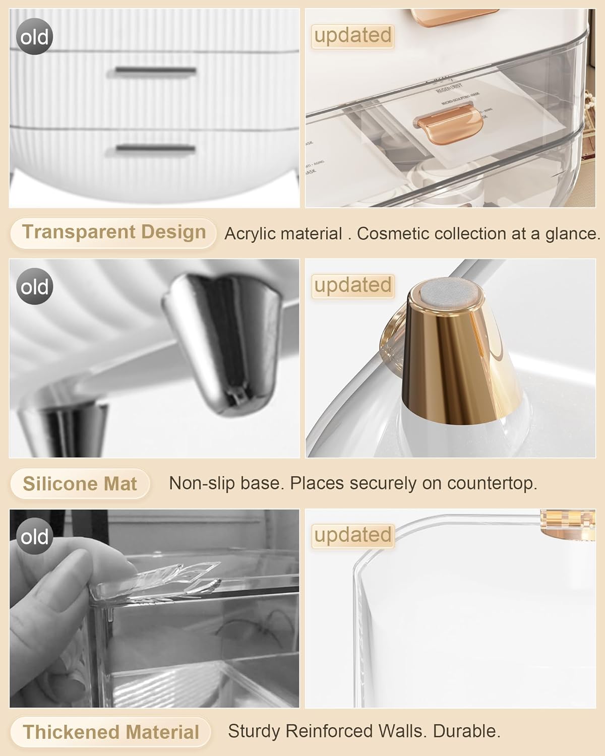 Makeup Organizer with Lipstick Holder, Skincare Organizers Storage Box Cosmetic Display Cases, Teen Girl Gifts Make up Organizers for Vanity, Dresser, Countertop, Bathroom(Rose Gold)