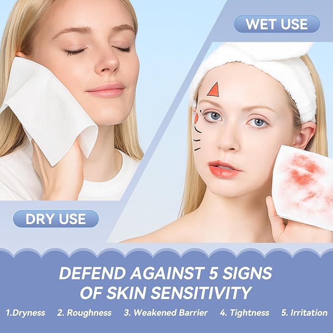 Face Towels, Disposable Biodegradable Clean Facial Towelette for Sensitive Skin, Lint- free Face Cloths for Makeup Remover, Ultra Soft Dry Wipes, Skincare Women Cleansing 480 Count (6 Packs)