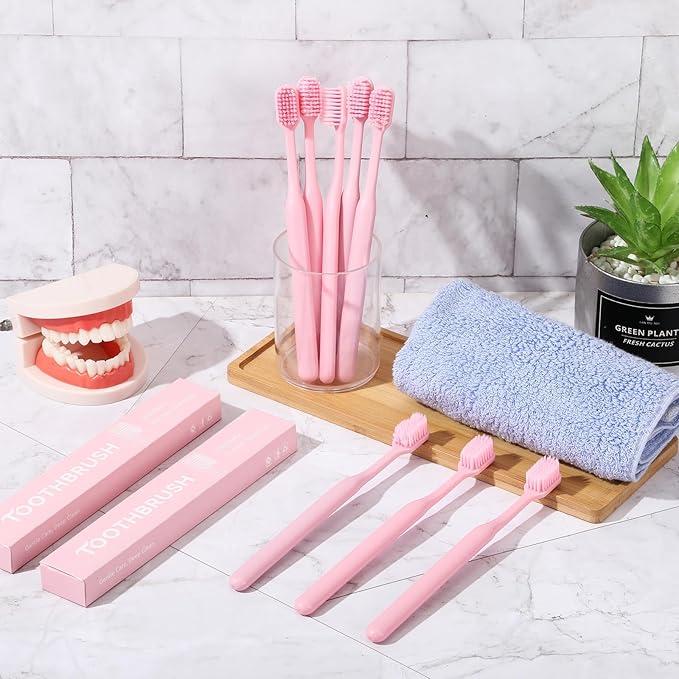 12 Pcs Pink Toothbrush Extra Soft Toothbrush Intensive Clean Tooth Brush for Adults Deep Clean Tooth Brush Individually Wrapped Gentle Bristles for Home Hotels Travel Supplies