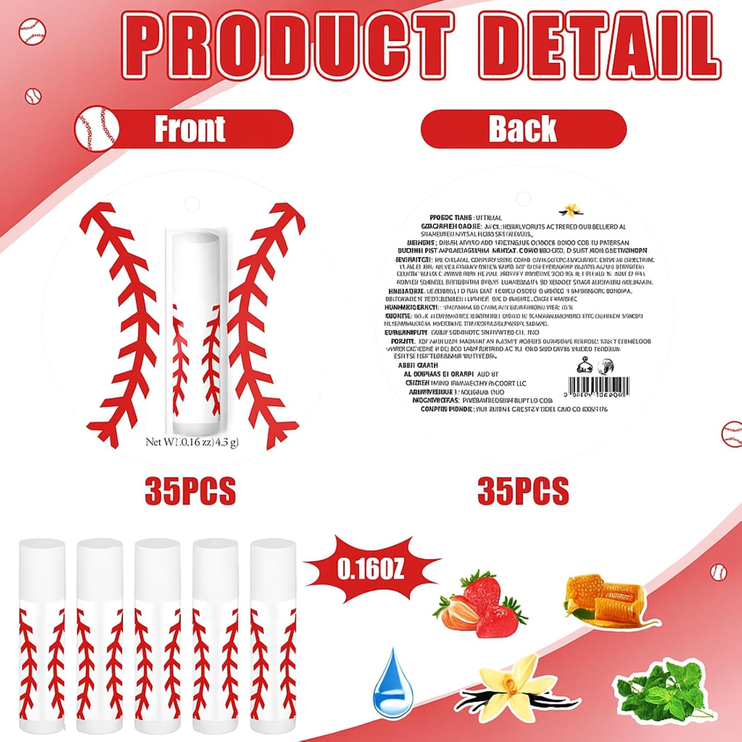 35 Pack Christmas Lip Balm Gifts Bulk Baseball Natural Moisturizing Lipstick Set Baseball Party Favors Sports Gift for Team Teen Adults Birthday Party Game Decorations Team Inspirational Gifts